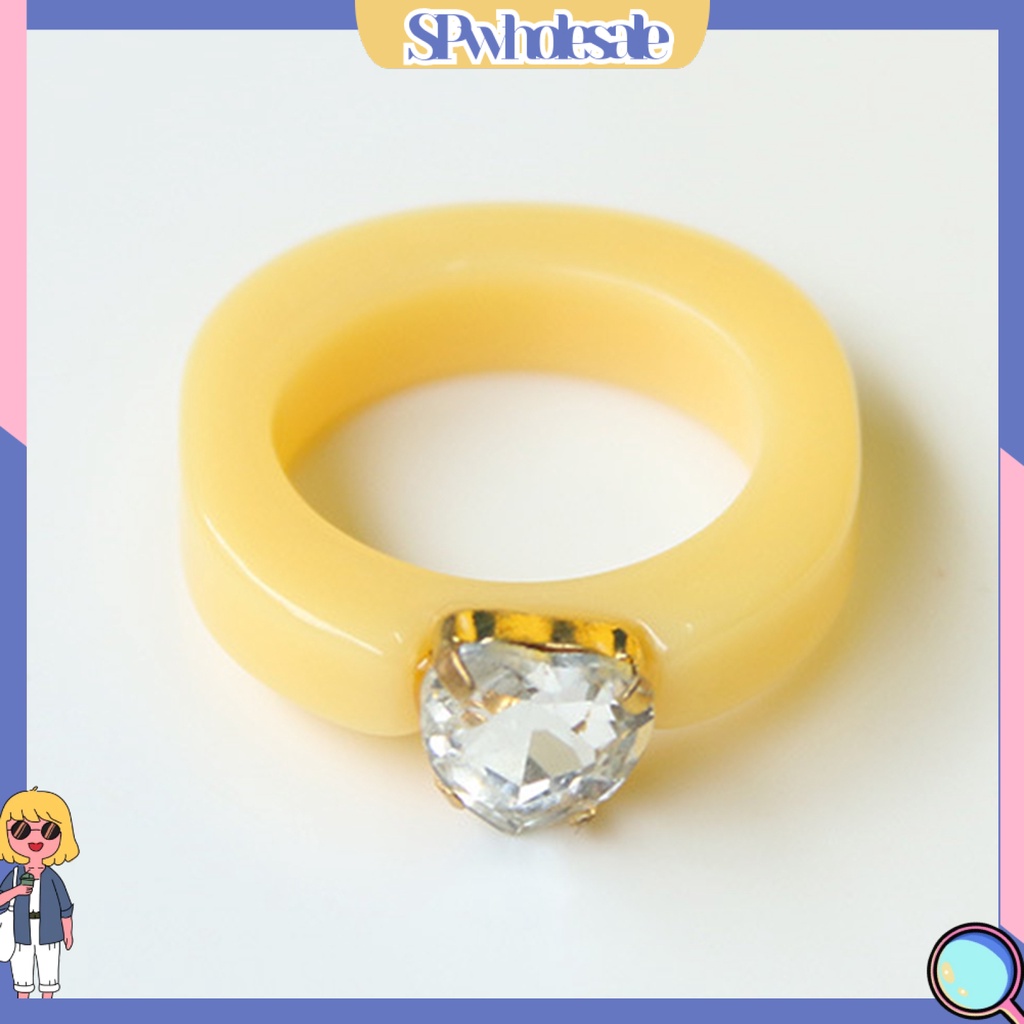 <SPwholesale> Nhẫn Resin Màu Kẹo Ngọt Đính Đá Hình Trái Tim Dễ Phối Đồ Cho Nữ
