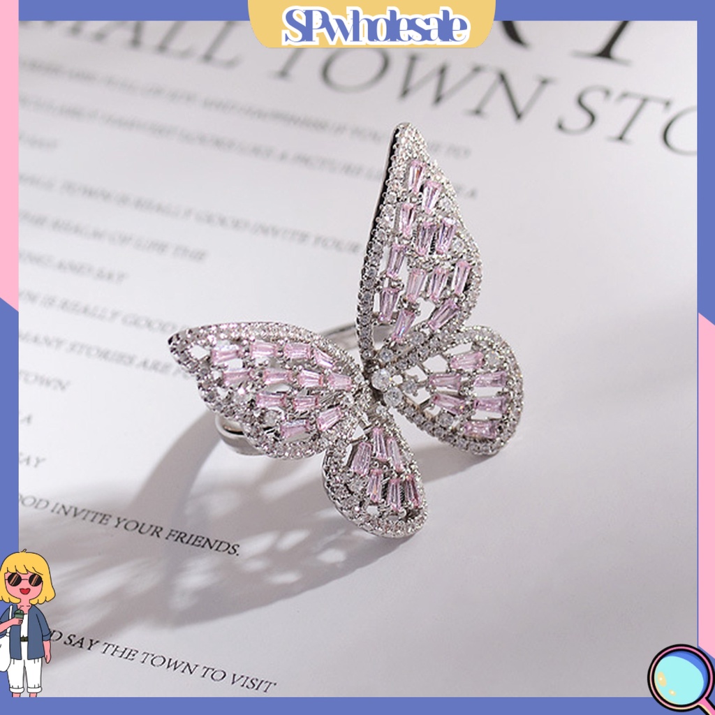 <SPwholesale> Nhẫn Hình Bướm Rỗng Đính Đá Thời Trang Cho Nữ