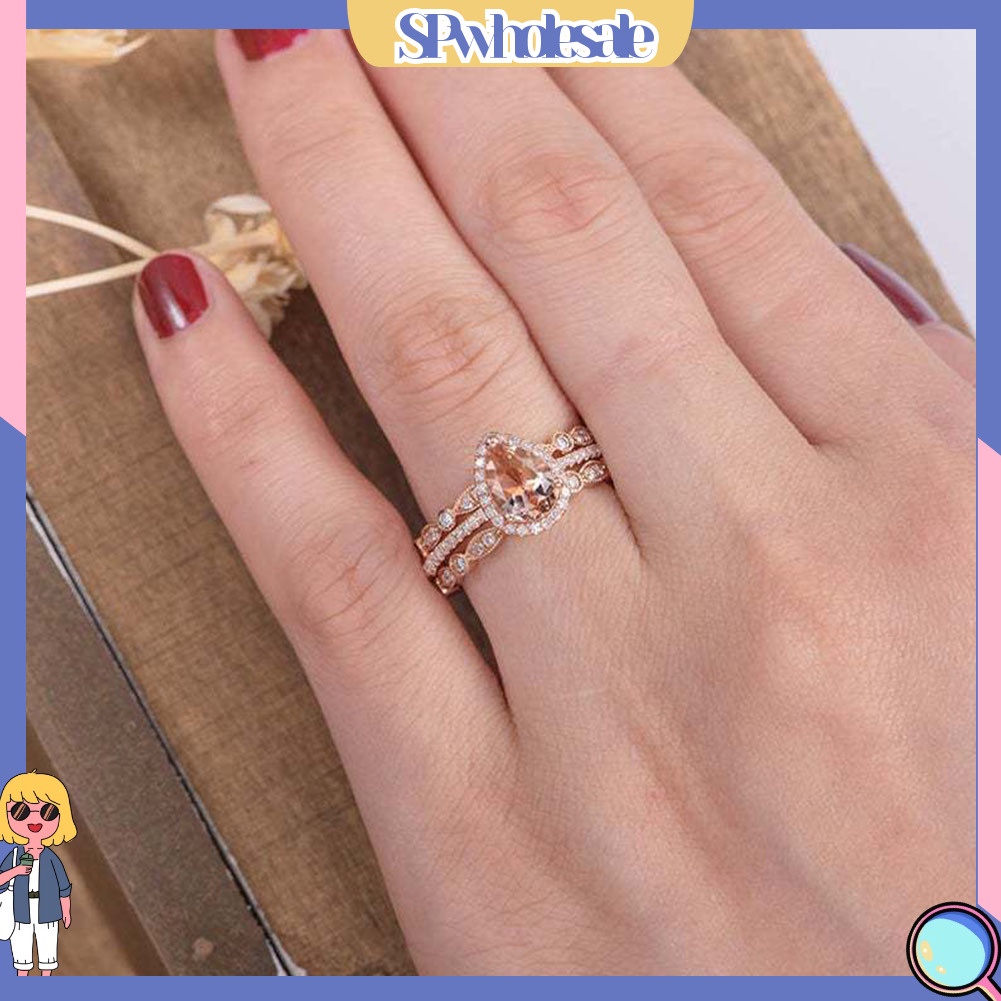 <SPwholesale> Bộ 3 Nhẫn Đính Đá Hình Trái Lê Thời Trang Cho Nữ