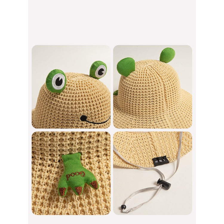 Nón Bucket Dệt Kim Chống Nắng In Hình Ếch Dễ Thương Thời Trang Mùa Hè Cho Bé Trai