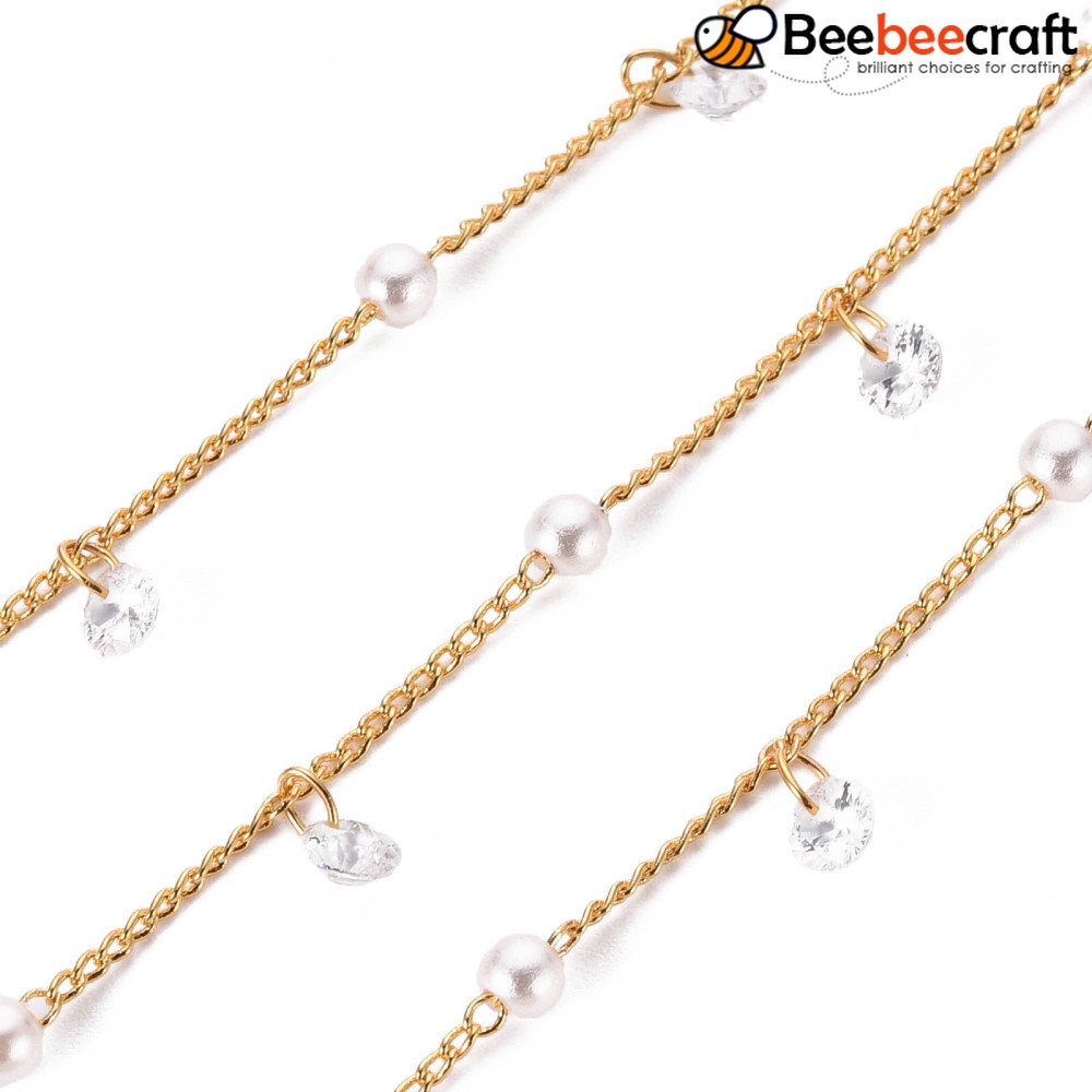 1 Cuộn Chuỗi Hạt Ngọc Trai Giả Bằng Nhựa ABS Mạ Vàng 18K 1.8x1x0.3mm Khoảng 16.4 Feet (5m) / roll