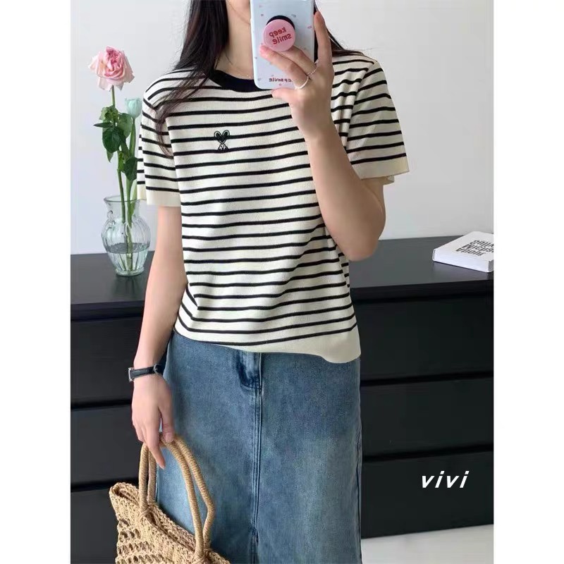 Áo len nữ cổ tròn viền màu trẻ trung MS1140