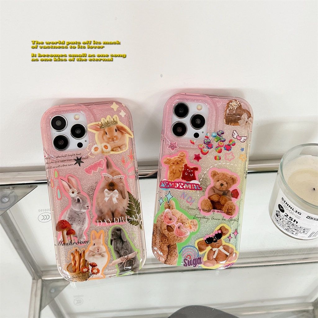Ốp Điện Thoại TPU Dẻo Trong Suốt Họa Tiết Hoạt Hình Gấu / Thỏ Dễ Thương Chống Rơi Cho iphone 14 Pro Max 13 12 11