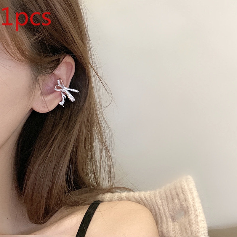 Bông Tai Dạng Kẹp Không Cần Xỏ Lỗ Hình Nơ Đính Đá Kim Cương Toàn Diện Thời Trang Cho Nữ