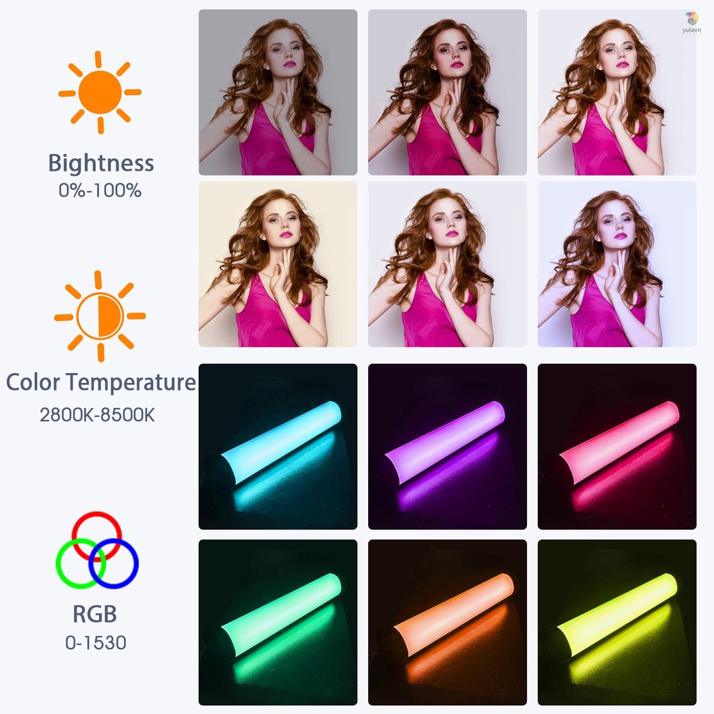 Thanh Đèn LED RGB Andoer 2800K-8500K Không Điều Chỉnh Nhiệt Độ / Độ Sáng CRI95 TLCI97 15 Pin 3000mAh 1 / 4-inch I