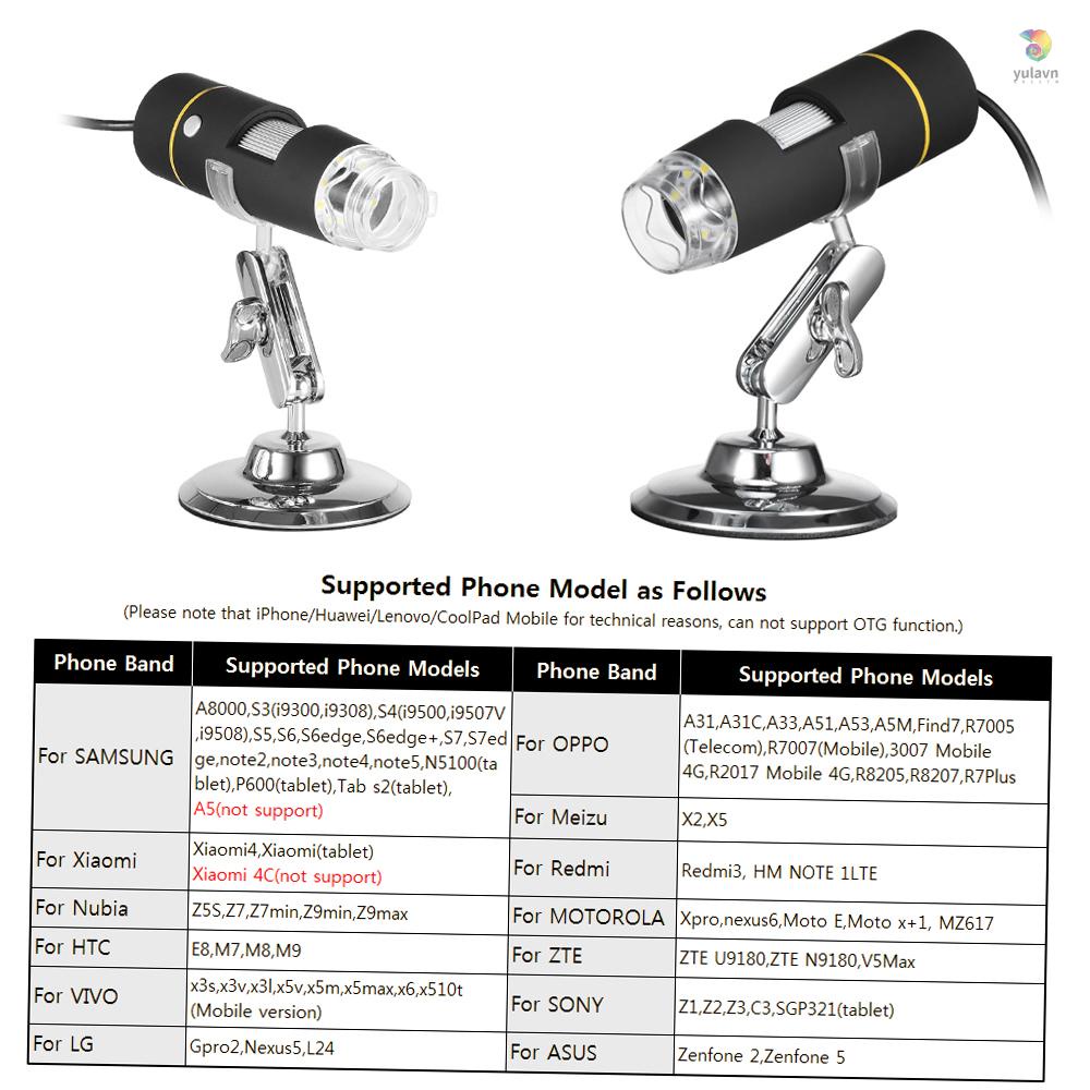 Kính Hiển Vi Kỹ Thuật Số 1000X USB Phóng Đại 8 Đèn LED Có Chức Năng OTG Có Giá Đỡ