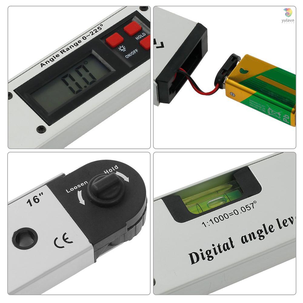 Thước Đo Góc Kỹ Thuật Số LCD 16-inch 225 Độ Bằng Hợp Kim Nhôm Chuyên Dụng Làm Mộc