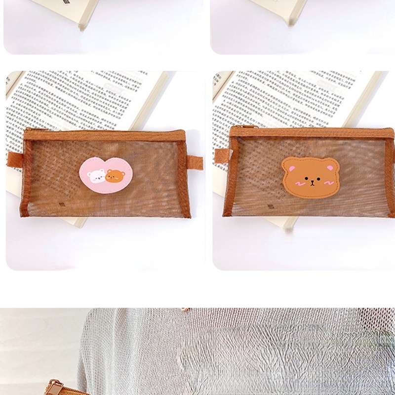 Túi Lưới Đựng Đồ Trang Điểm Họa Tiết Gấu Dễ Thương Phong Cách Nhật Bản