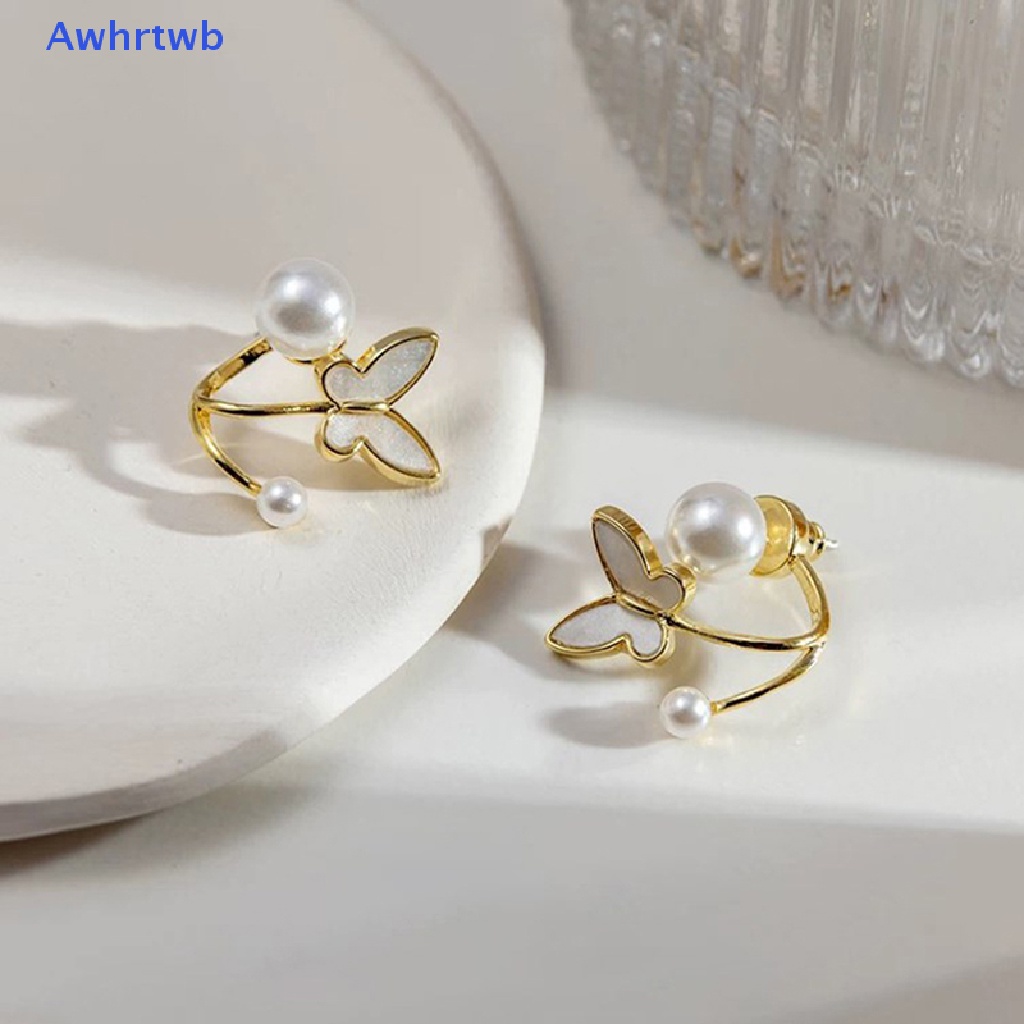 Bông Tai Hình Bướm Đính Ngọc Trai Giả Thanh Lịch Kiểu Hàn Quốc Cho Nữ