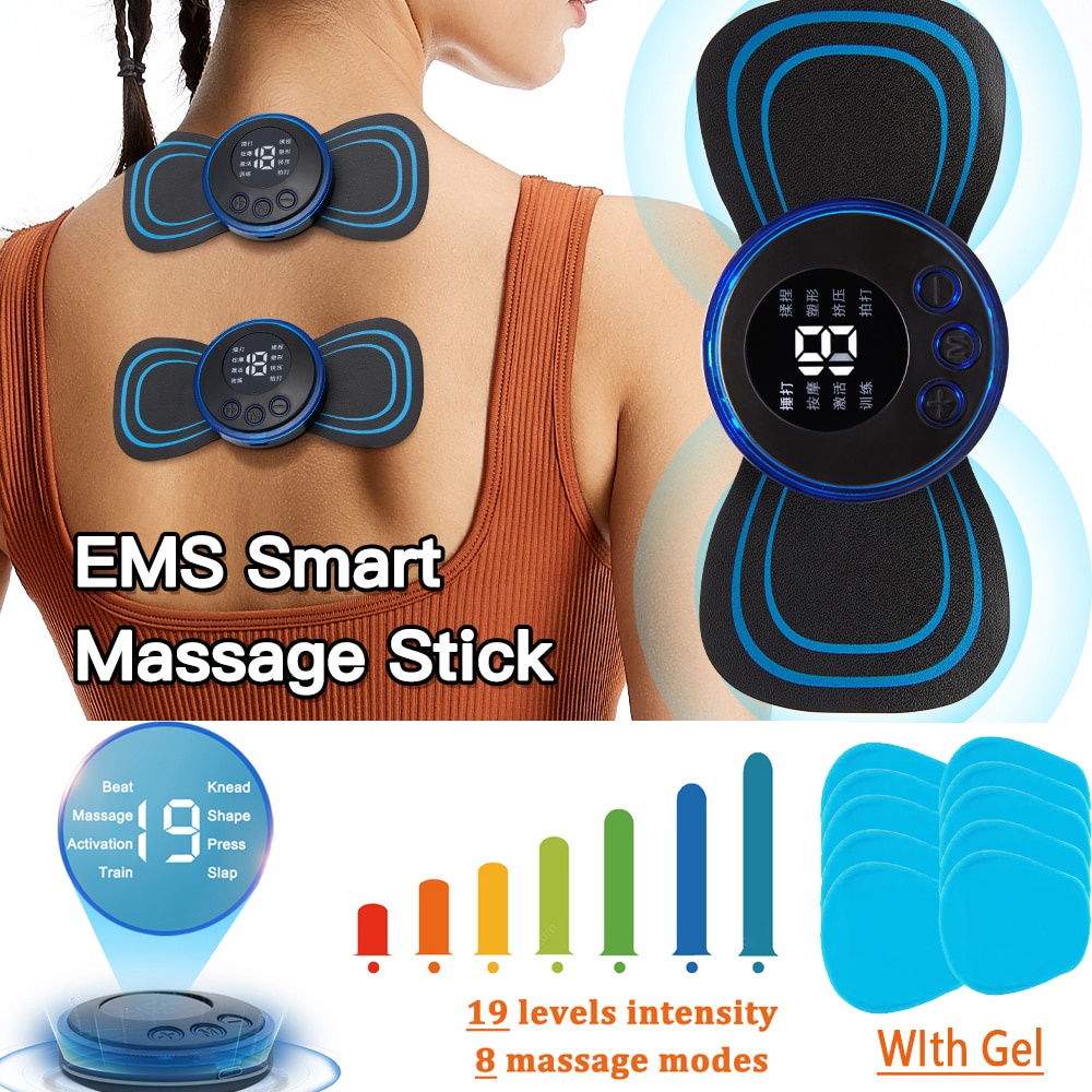 Miếng Dán Massage Giảm Đau Lưng Cổ EMS Màn Hình LCD 8 Chế Độ