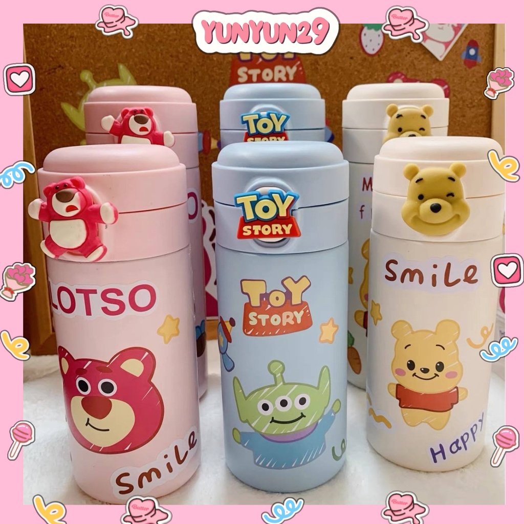 Bình nước giữ nhiệt gọn nhẹ dung tích 420ml hình gấu dâu lotso gấu pooh ailen TP03 yunyun29