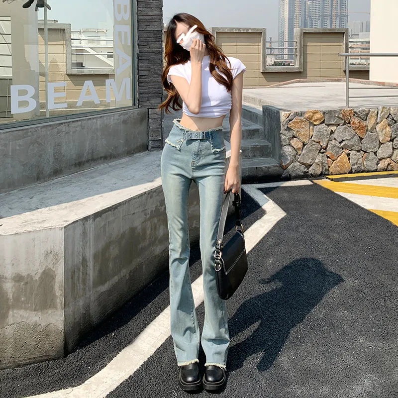 IELGY   Quần Jean Nữ Lưng Cao Dáng Ôm Thời Trang Cá Tính