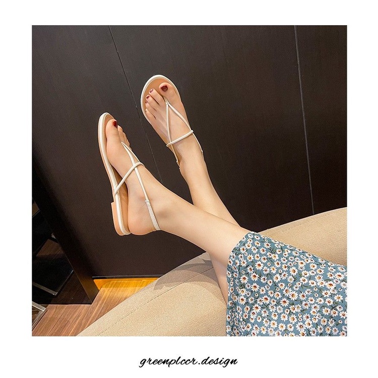 Giày Sandal Đế Bằng Hở Ngón Phối Dây Xinh Xắn Thời Trang Mùa Hè Cho Nữ
