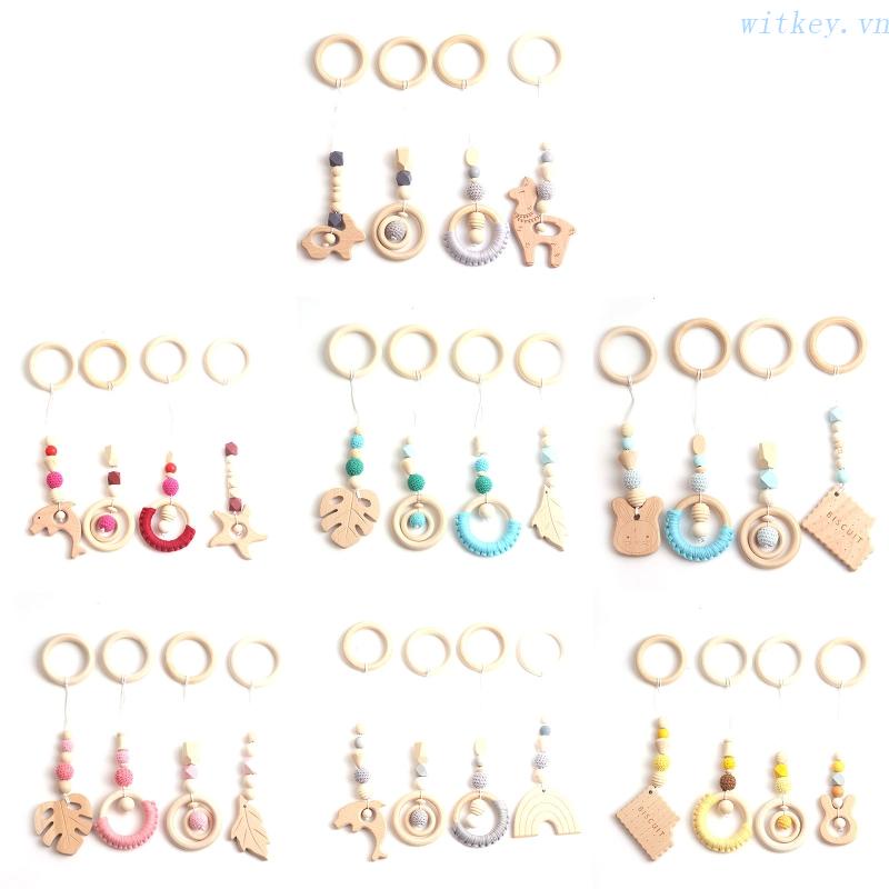 Set 4 Chuông Lục Lạc Di Động Treo Xe Đẩy Em Bé Sơ Sinh Chăm Sóc Răng Miệng