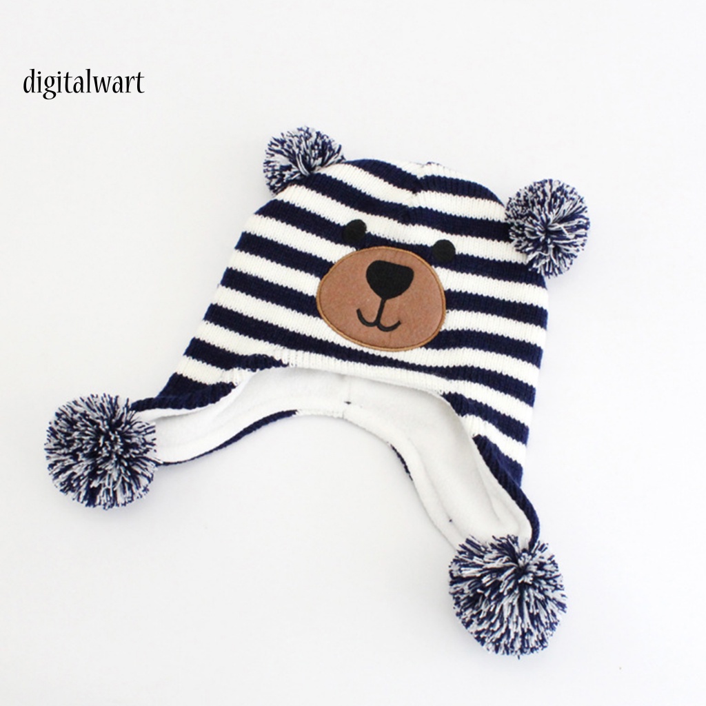 Kỹ Thuật Số| Mũ Beanie Dệt Kim Đính Bóng Lông Họa Tiết Kẻ Sọc Co Giãn Dành Cho Trẻ Em