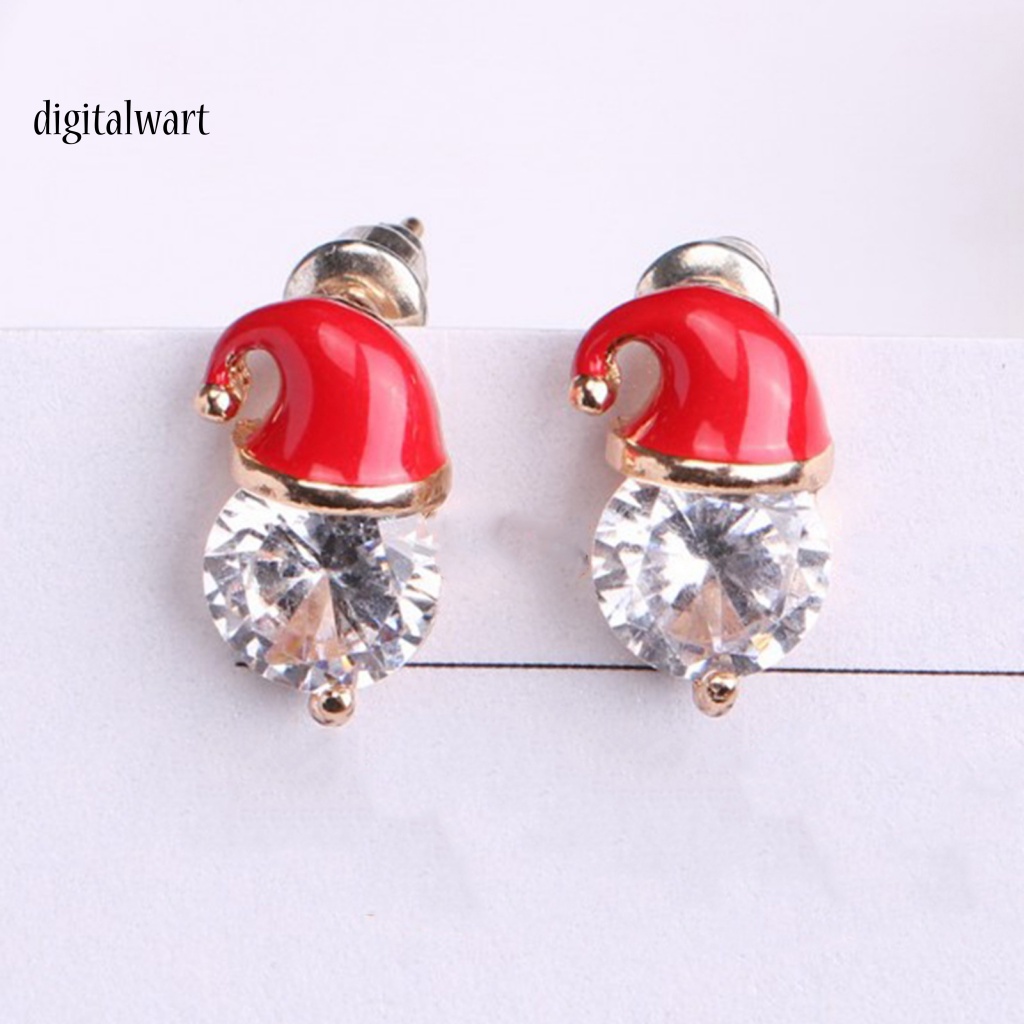 Kỹ Thuật Số| Bông Tai HợP Kim HìNh Mũ GiáNg Sinh ĐíNh Đá Xinh XắN