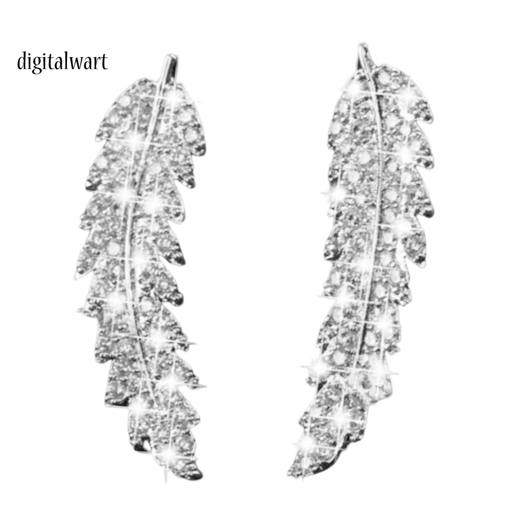 Kỹ Thuật Số| 1 Đôi Bông Tai Hình Chiếc Lá Đính Đá Zircon Lấp Lánh Dành Cho Nữ