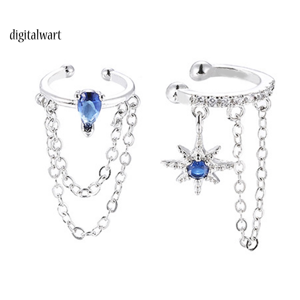 Kỹ Thuật Số| 1 Bông Tai Dạng Kẹp Hình Khối Ngôi Sao / Hình Học Đính Đá Zircon Phối Dây Xích Tua Rua Phong Cách