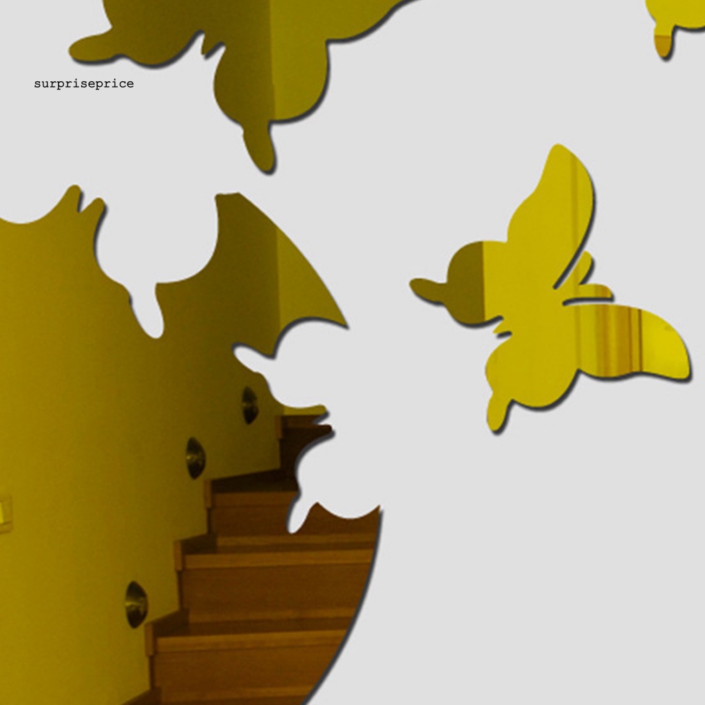 Set 4 Sticker Dán Tường Mặt Gương Acrylic Hình Bướm 3D Chống Phai Màu Cho Nhà Ở