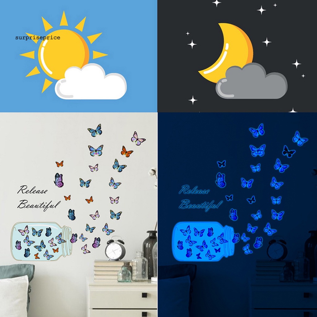 1 Set Sticker Dán Tường Hình Lọ Hoa Bướm Phát Sáng Trong Bóng Tối Không Phai Màu Trang Trí Nhà Cửa