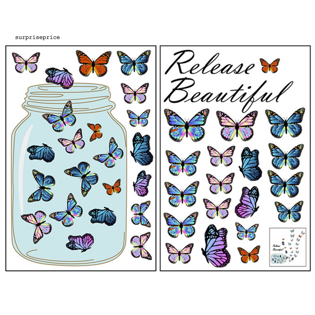 1 Set Sticker Dán Tường Hình Lọ Hoa Bướm Phát Sáng Trong Bóng Tối Không Phai Màu Trang Trí Nhà Cửa