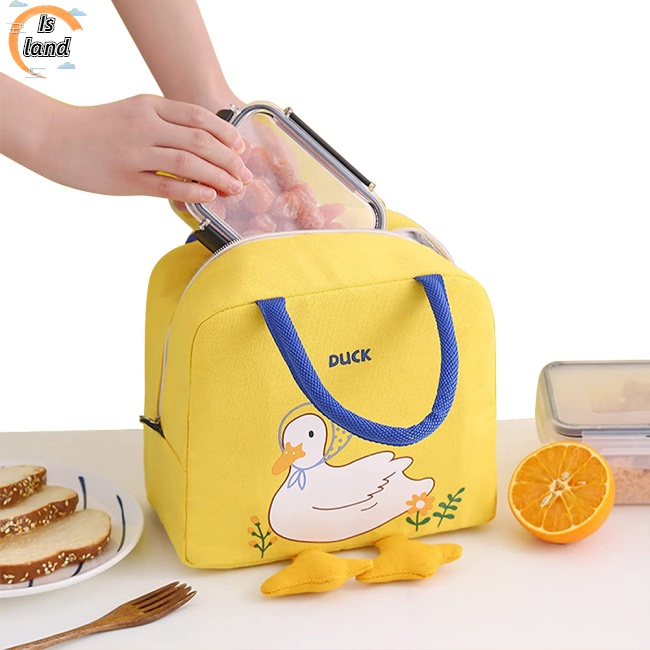 [IS] Túi Đựng Hộp Cơm Trưa Cách Nhiệt Bằng Lá Nhôm Gọn Nhẹ Họa Tiết Hoạt Hình Có Tay Cầm Gia