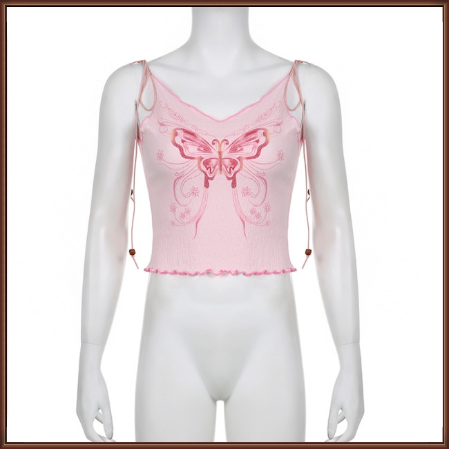 Áo Tank Top Cổ Chữ V Khoét Sâu In Họa Tiết Bươm Bướm Thời Trang Mùa Hè Cho Nữ