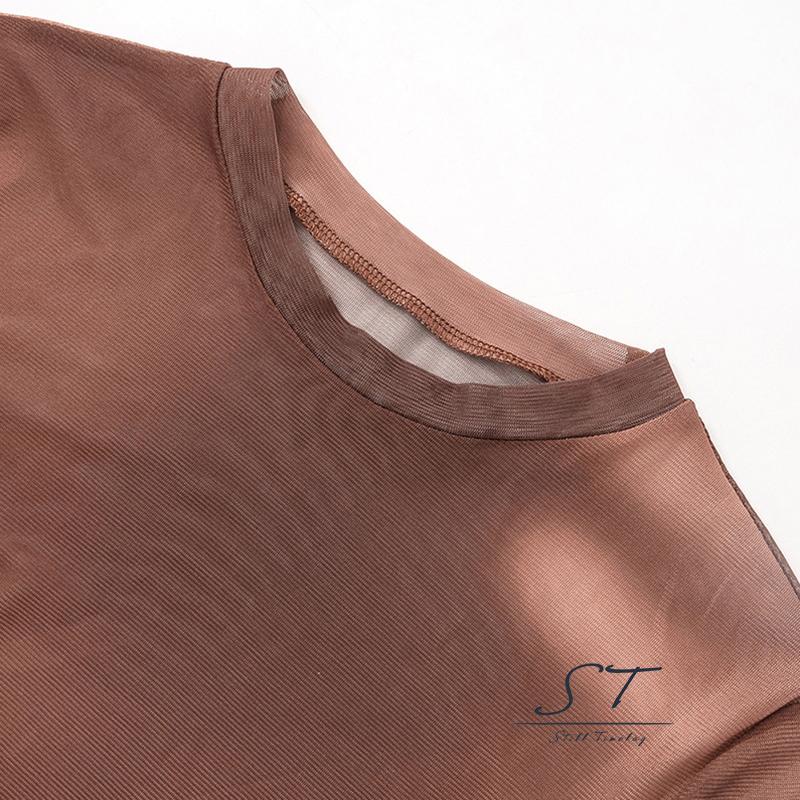 Áo Croptop Dệt Kim Tay Dài Cổ Tròn In Màu Nhuộm Thời Trang Cho Nữ CY03