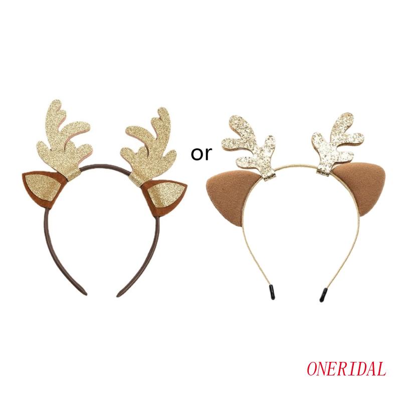 Băng Đô Cài Tóc Hình Sừng Tuần Lộc Giáng Sinh Đính Kim Sa Lấp Lánh Cho Nữ