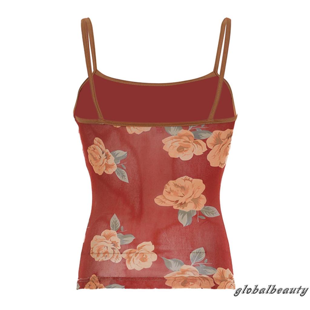 Áo Lưới Hai Dây Không Tay In Hoa Phong Cách Cổ Điển Dành Cho Nữ