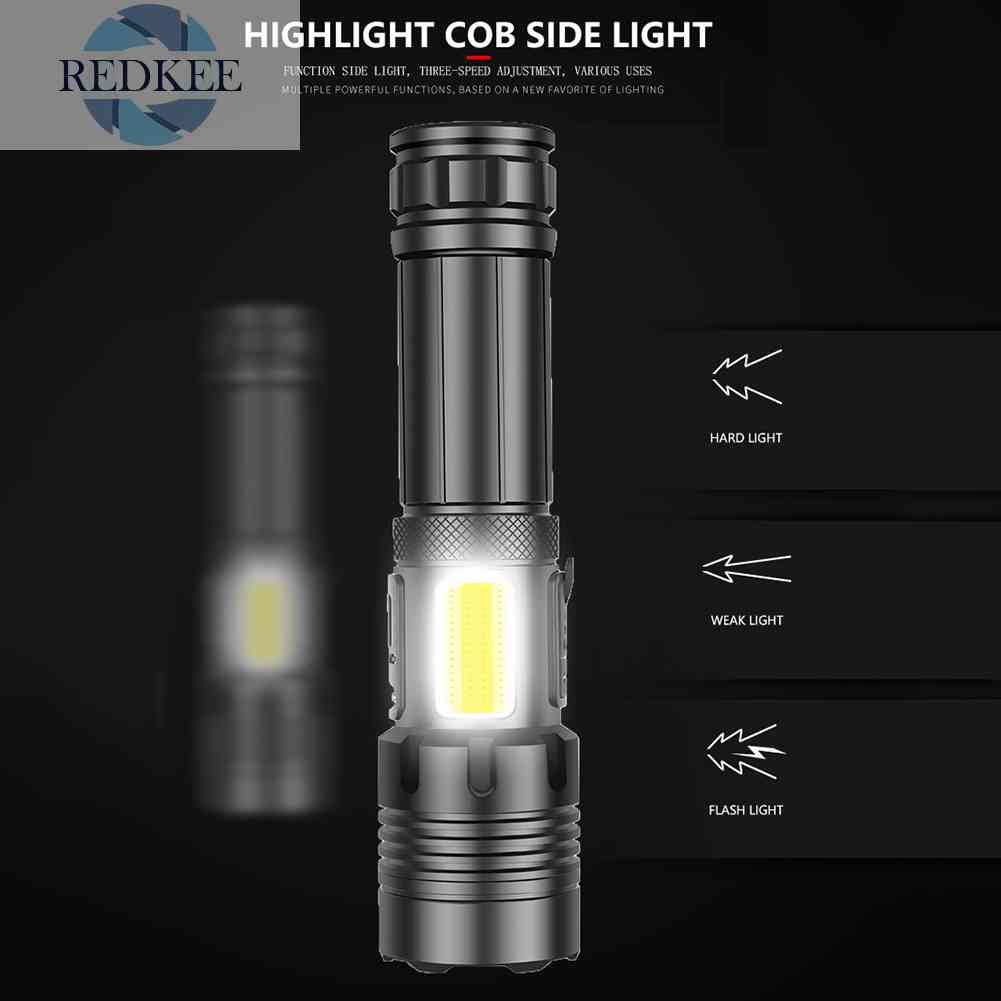 Đèn Pin LED COB 18650 COB Ánh Sáng Trắng / Đỏ Có Thể Sạc Lại Bằng Cổng USB