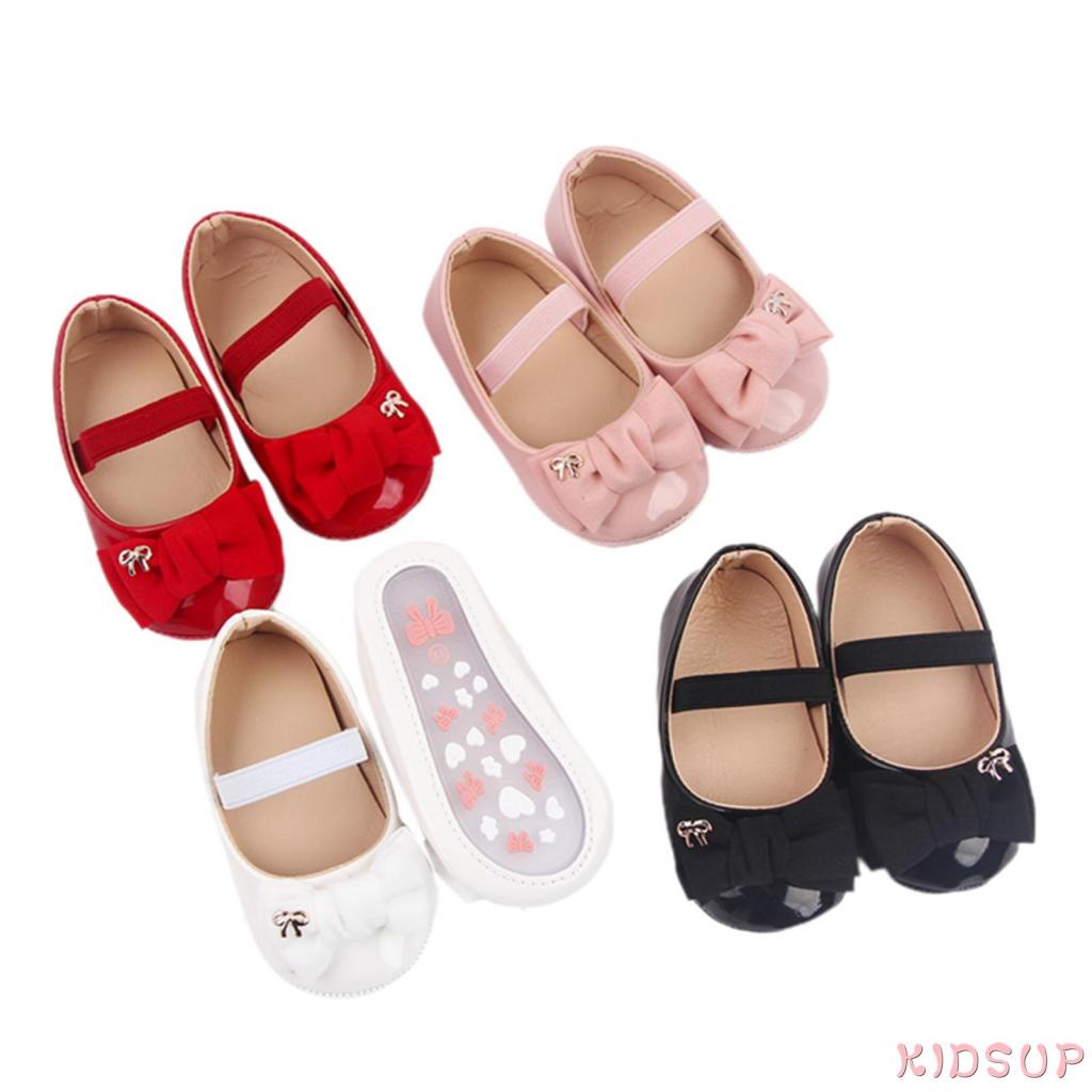 Giày Búp Bê Da PU Đế Bằng Chống Trượt Đính Nơ Xinh Xắn Cho Bé Gái 1 Tuổi
