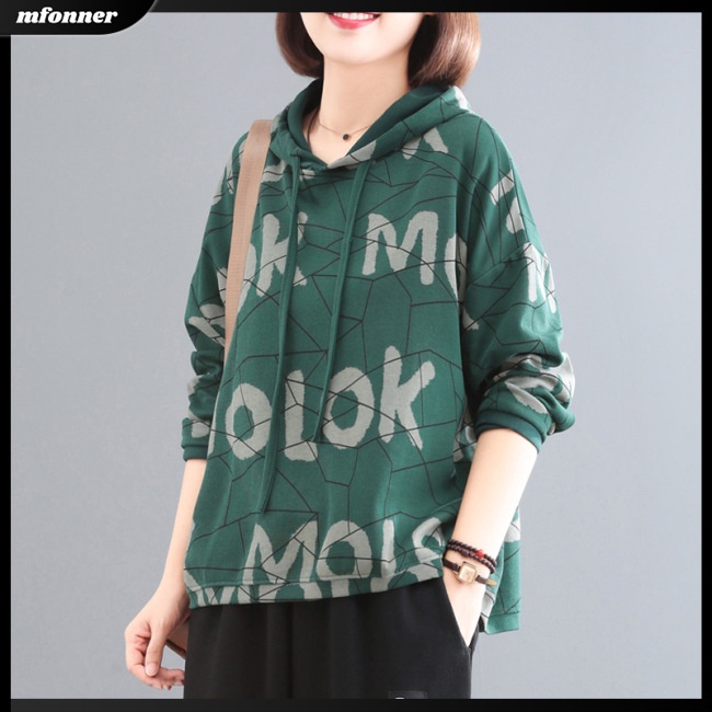Áo Hoodie Dáng Rộng In Chữ Phong Cách Retro Cá Tính Cho Nữ