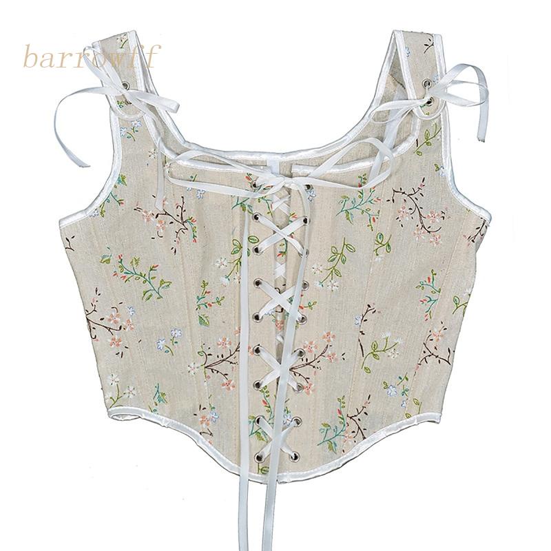 Brroa Áo Crop Top Thắt Dây Ruy Băng In Họa Tiết Hoa Nhỏ Phong Cách Pháp Cho Nữ-