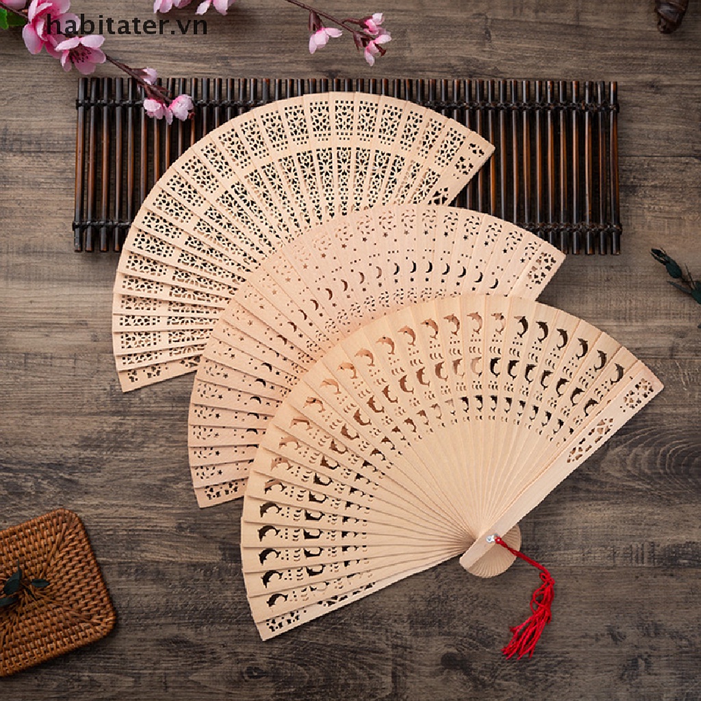 Quạt Xếp Cầm Tay Bằng Tre Chạm Khắc Rỗng Phong Cách Trung Hoa Cổ Điển Trang Trí Nhà Cửa / Tiệc Cưới