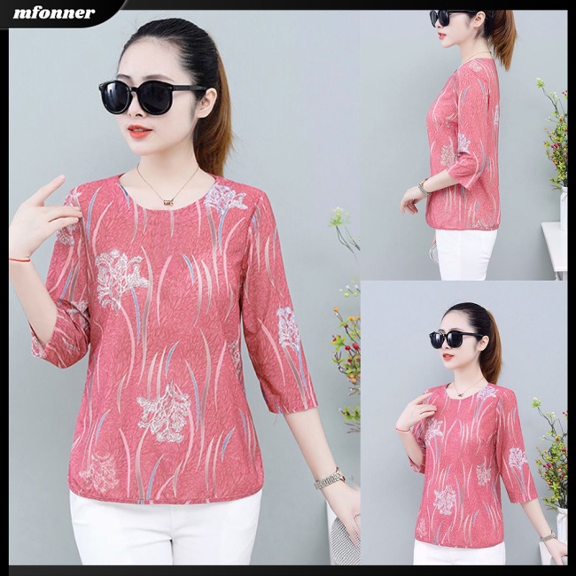 Áo Thun Tay Ngắn Cổ Tròn In Họa Tiết Hoa Phong Cách Cổ Điển Thời Trang Cho Nữ