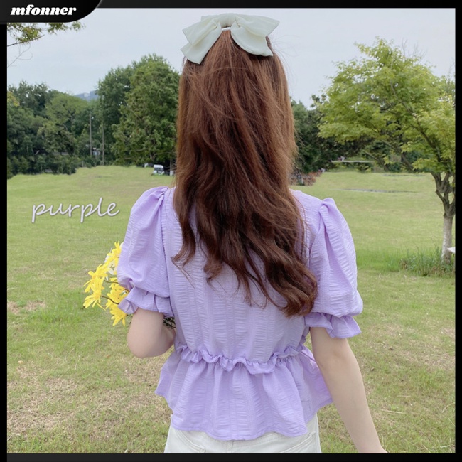 Áo Kiểu Tay Phồng Cổ Chữ V Màu Sắc Ngọt Ngào Nữ Tính