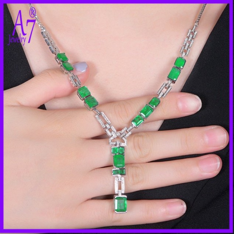 A7 | Vòng Cổ Kim Cương Xanh Lá Sang Trọng Thanh Lịch Cho Nữ M3444