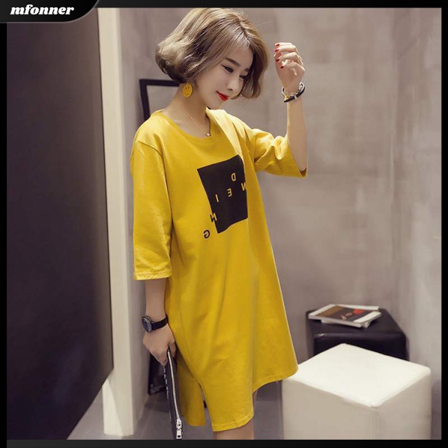 Đầm Thun Dáng Rộng Tay Ngắn Thiết Kế Xẻ Tà Thời Trang Mùa Hè Cho Nữ