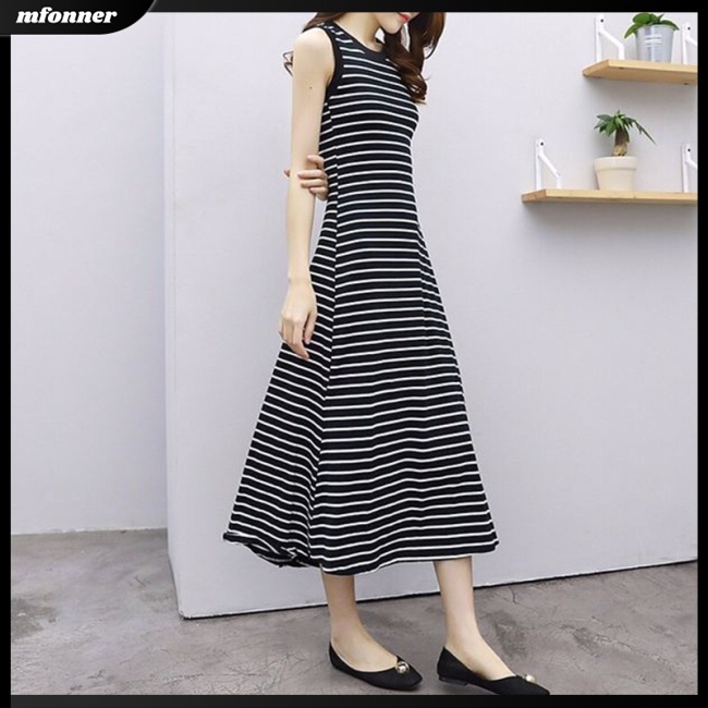 Đầm Chữ A Sát Nách Kẻ Sọc Kiểu Retro Thời Trang Mùa Hè Cho Bạn Gái