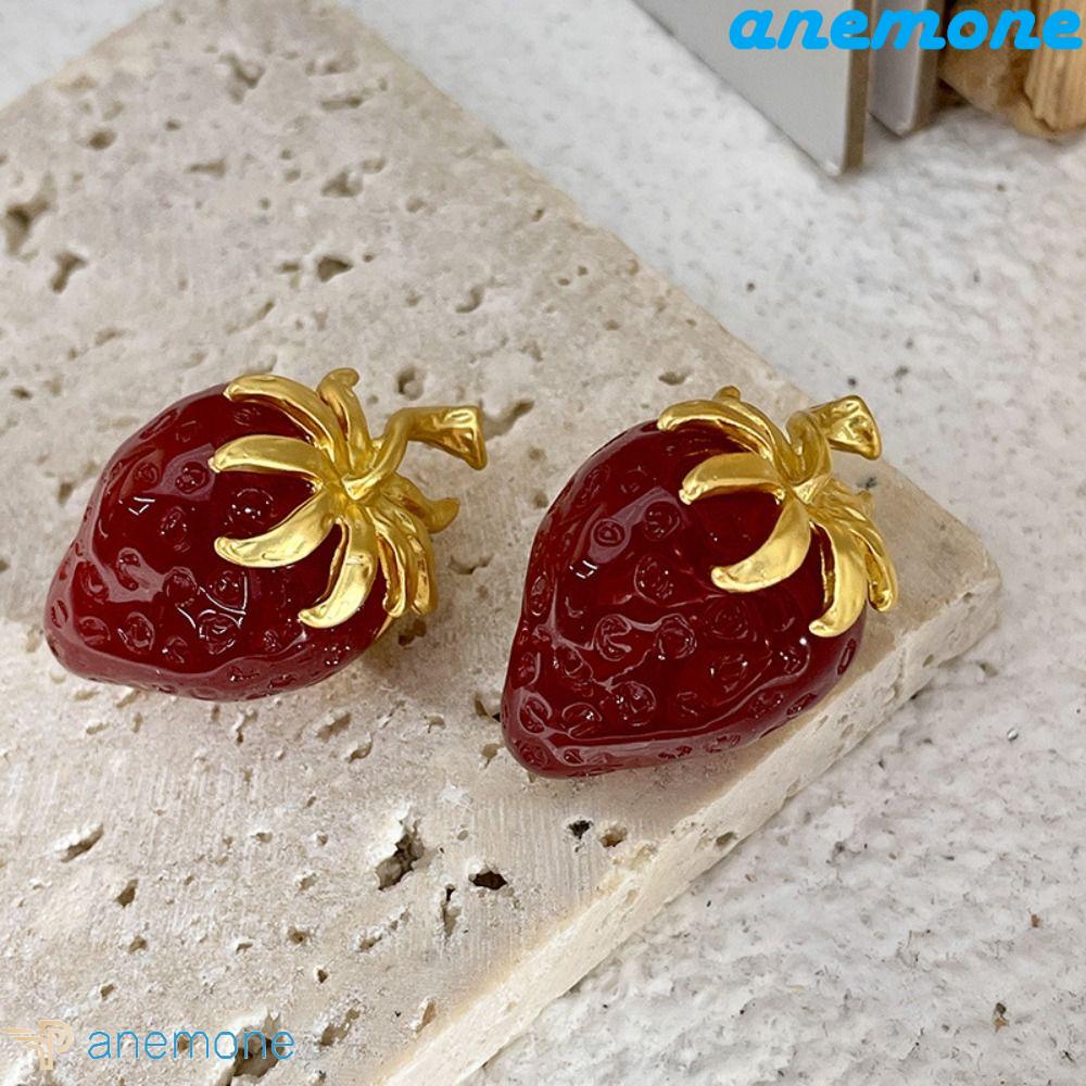 Khuyên Tai Hình Trái Dâu Màu Trơn Phong Cách Vintage Thời Trang Cho Nữ