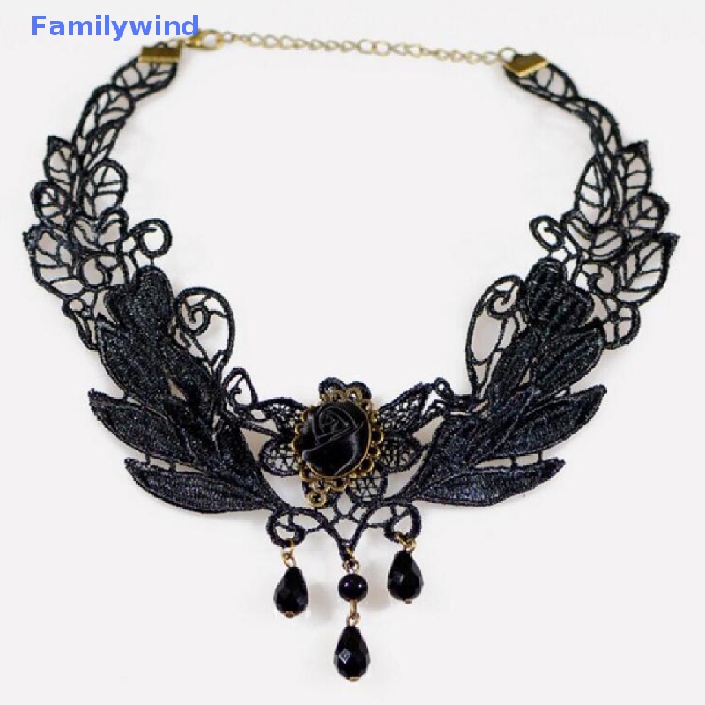 Vòng Cổ Choker Ren Màu Đen Đính Đá Pha Lê Phong Cách Gothic Quyến Rũ