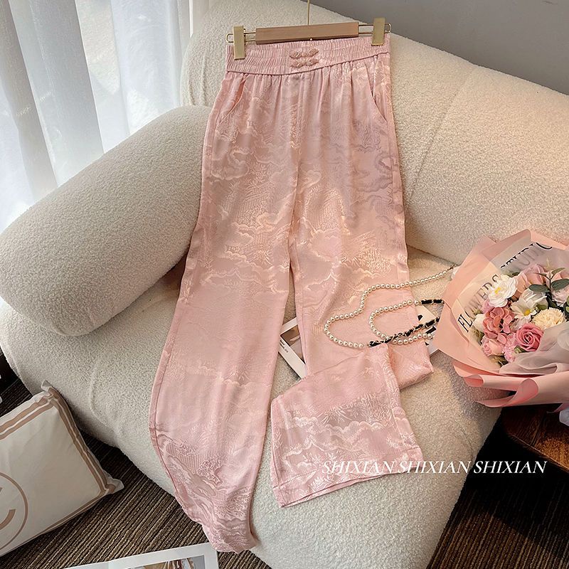 Quần Dài Ống Rộng Lưng Cao Cài Khóa Màu Hồng Phong Cách Trung Hoa Thời Trang Mùa Xuân Hàng Mới Dành Cho Bạn Nữ