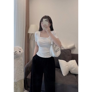 Áo Thun Gân Dài Cổ Vuông Ngắn Tay Xinh Đẹp TTSLA1153