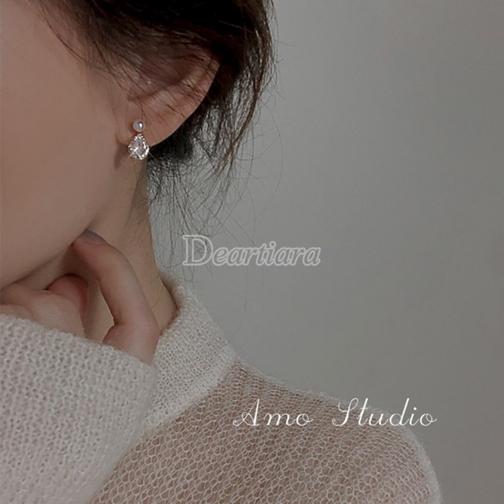 Khuyên Tai Đính Đá Và Ngọc Trai Hình Giọt Nước Thời Trang Cao Cấp