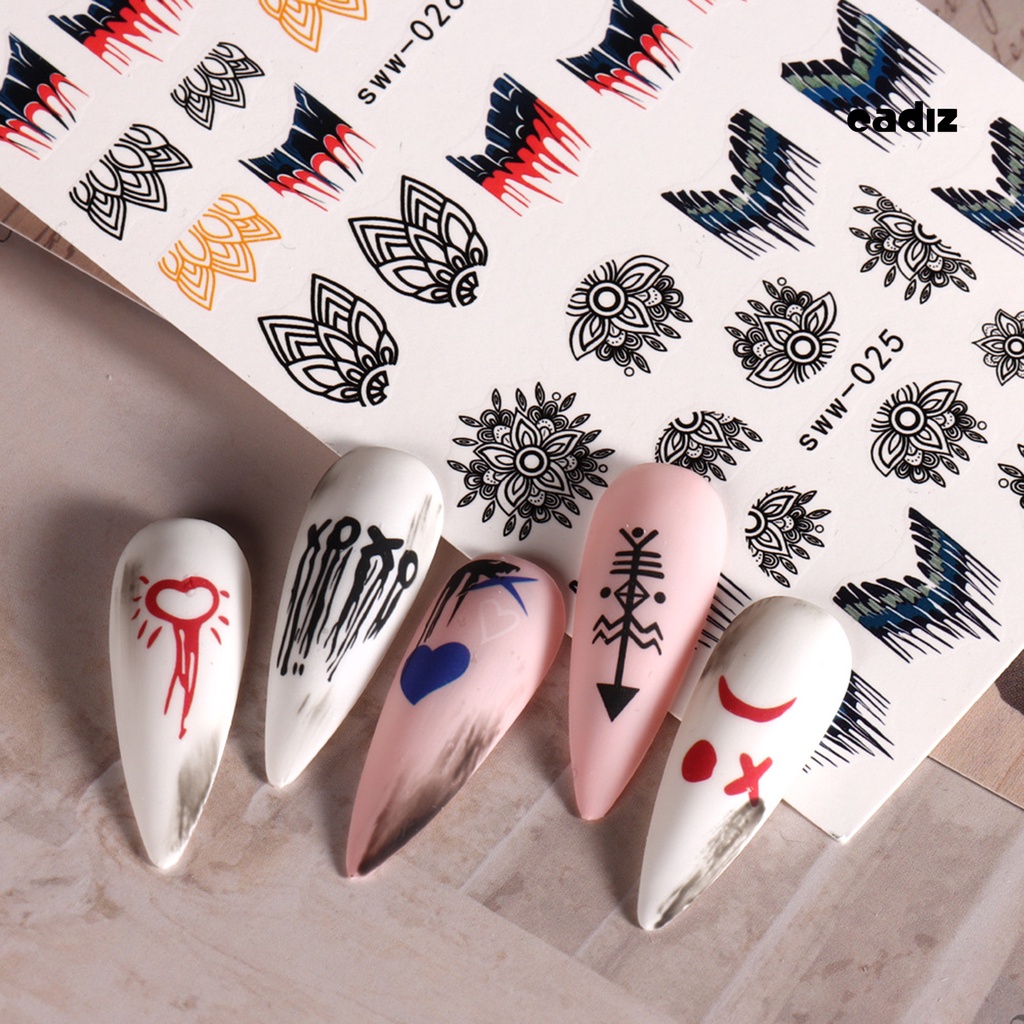 Bộ 12 Miếng Dán Móng Tay Chuyển Nước Tự Dính Không Phai Siêu Mỏng Họa Tiết Hoa Ma Rốc / Lông Vũ / Hoa