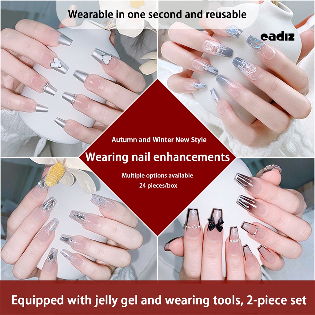 Set 24 Móng Tay Giả Có Keo Dán Đính Đá Trang Trí Toàn Diện Cho Nữ