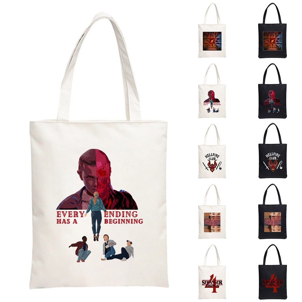 Túi Xách Canvas In Chữ Stranger Things Thời Trang