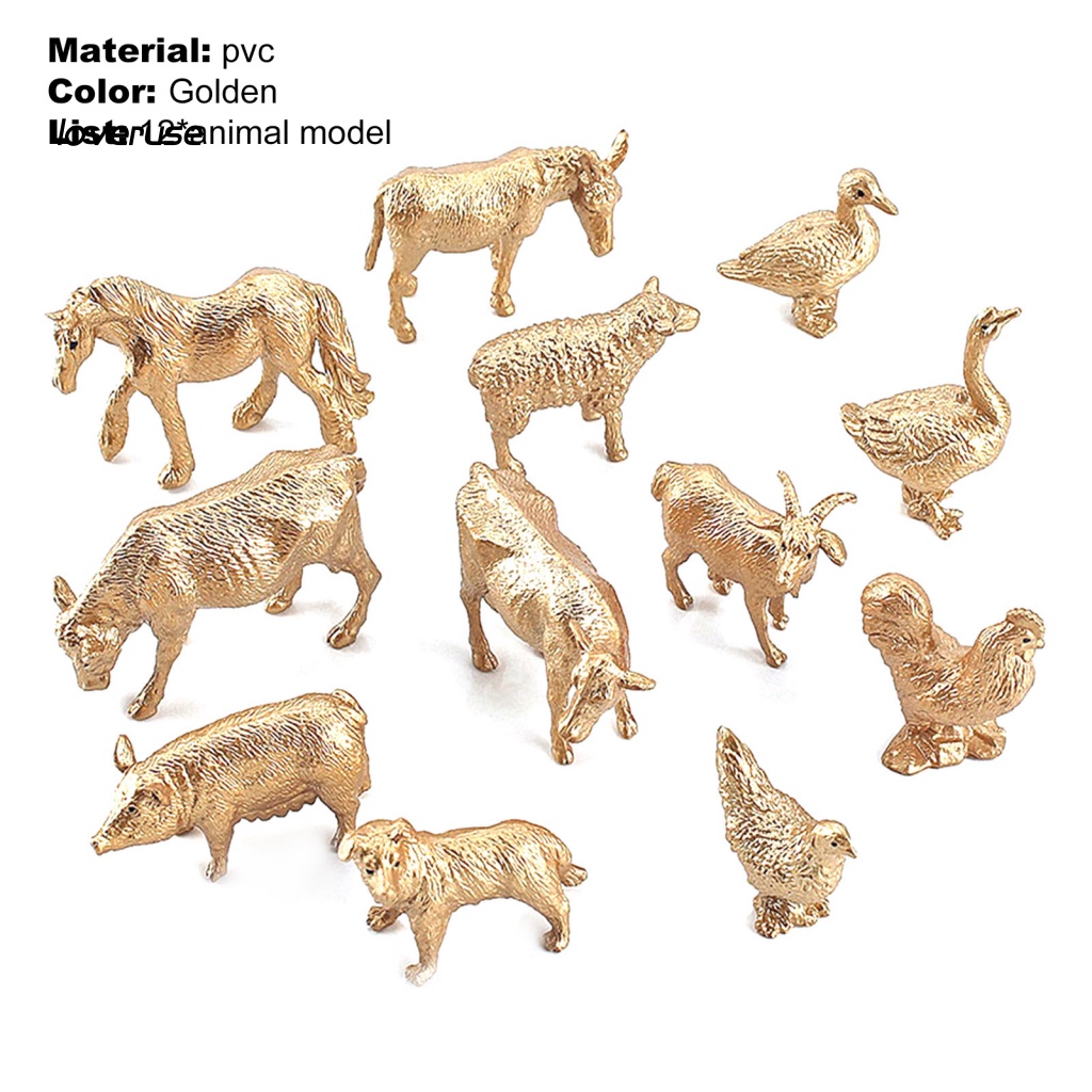 Set 12 Tượng Động Vật Màu Sắc Vàng Dùng Để Trang Trí