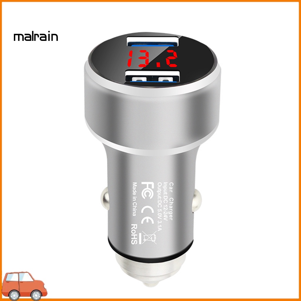 Tẩu Sạc Hai Cổng USB 5V 3.1A Màn Hình Kỹ Thuật Số Bằng Kim Loại Bền Bỉ Dùng Trong Xe Hơi